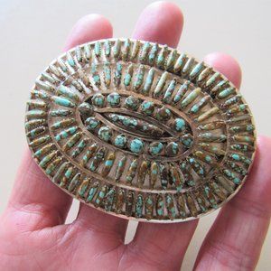 Vintage Signed R.I. Sterling and Turquoises Belt Buckle